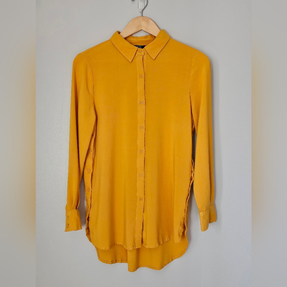 High-low mustard yellow button down (size S/P)